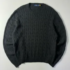 POLO ポロ ラルフローレン 新モデル 刺繍 コットン チャコール ケーブル編み ニット