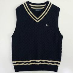 FRED PERRY Vネック ニットベスト ネイビー S - メルカリ