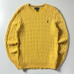Polo ポロ ラルフローレン 新モデル 刺繍 コットン イエロー ケーブル編み ニット
