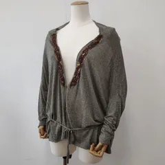 pas de calais レーヨンリネン ビーズ付き カーディガン グレー レディース パドカレ【中古】6-0430M∞のサムネイル
