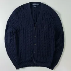 POLO ポロ ラルフローレン 刺繍 コットン ネイビー ケーブル編み ニット カーディガン