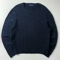 POLO ポロ ラルフローレン 刺繍 コットン ネイビー ケーブル編み ニット