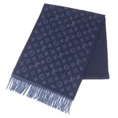 極美品△LOUIS VUITTON ルイヴィトン 2016年製 M70257 エシャルプ モノグラム グラディエント カシミヤ ウール フリンジ マフラー ネイビー 箱付き イタリア製 正規品 メンズ オススメ◎