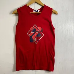 FILA フィラ タンクトップ ロゴ プリント クルーネック スポーツ コットン レッド L E255のサムネイル
