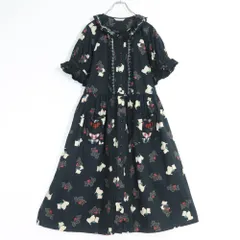 【極美品】ピンクハウス★スコッチテリアpt♪パッチワークワンピース 黒系 前開き チェック柄フリル♪2023年 薄手 z20017