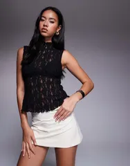 エイソス レディース トップス タンクトップ レース ASOS DESIGN textured lace tank top Black ブラックのサムネイル