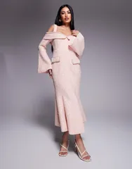 ラビッシュアリス レディース トップス ワンピース ミディ スパンコール Lavish Alice sequin boucle cowlong midi dress PINK ピンク