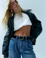 エイソス レディース アクセサリー ベルト レザー ジーンズ ASOS DESIGN leather fine tubular buckle waist and hip jeans belt Blacのサムネイル