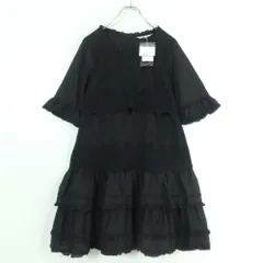 【タグ有極美品！】ピンクハウス★薔薇刺しゅうとチュールレースが美しい♪ 段々フリルミニワンピース 黒系 z19547のサムネイル