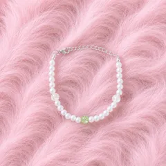 【ブレスレット】 パールブレスレット グリーン 緑 キラキラ ワンポイント ハンドメイド