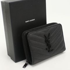 サンローラン 2つ折り財布 カサンドラ Vステッチ レザー 黒 箱付き