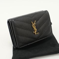 サンローラン パリ 折財布 キャビアスキン Vステッチ YSL 黒 2779 サンローラン Vステッチ キャビアスキン コンパクト ブラック 黒 財布