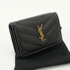 SAINT LAURENT サンローラン オリガミ　タイニーウォレット YSLモノグラム 668274 三つ折り財布 カーフ【中古】 レディース