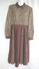 ■ merlot チェック柄 プリーツ加工 長袖 ロング丈 ワンピース サイズ41 ブラウン イエロー ホワイト レディース E  【1407180000353】のサムネイル