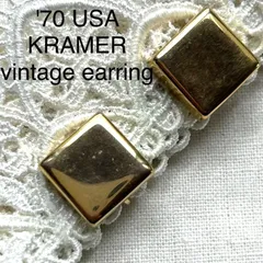 A070ヴィンテージ 70年代USAビンテージKRAMER クレイマー スクエアゴールドイヤリングのサムネイル