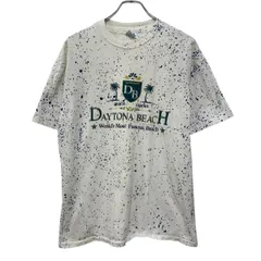 90s USA製 Hanes 半袖 プリントTシャツ LARGE ホワイト ブルー ヘインズ プルオーバー ビッグプリント 90年代 ペイント 夏物 a805-5645のサムネイル
