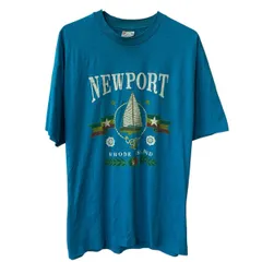 80s USA製 Hanes 半袖 プリントTシャツ XL ブルー ヘインズ プルオーバー 80年代 ビッグプリント コットンポリ カットソー 夏物 a805-5692のサムネイル