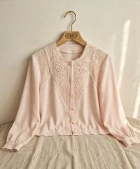 花*）様 スーパービューティー新品 レース装飾 ノーカラージャケット