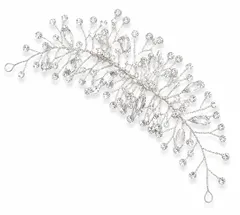 花嫁 ヘアアクセサリー ヘッドドレス 小枝 ビジュー 髪飾り ヘアピン付き ブライダル ウェディング 前撮り 結婚式 二次会 発表会 シルバー (無し) [無し]