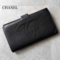 CHANEL シャネル キャビアスキン タイムレスCC がま口 二つ折り財布 ココマーク デカココ ブラック 黒 ゴールド金具　a21