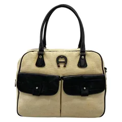 AIGNER(アイグナー) ハンドバッグ - 黒×ベージュ 一部型押し加工 レザーのサムネイル