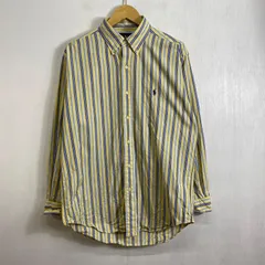 Ralph Lauren ラルフローレン BD ボタンダウン シャツ 長袖 ストライプ ワンポイント ロゴ ポニー 刺繍 コットン 古着 イエロー ブルー M E272