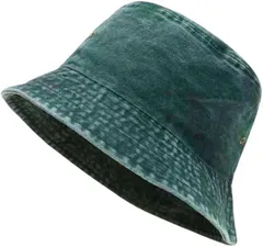 Capprecier バケットハット メンズ バケハ 帽子 深め 折りたたみ デニム風 洗い加工 小顔 カジュアル 夏用 アウトドア フェス 登山 男女兼用 (ダークグリーン,  60.0 cm)