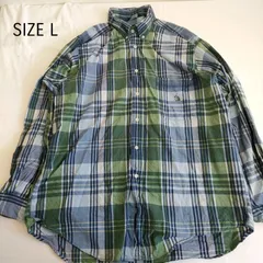 【L】海外古着　nautica　ノーティカ　長袖　チェックシャツ　青系