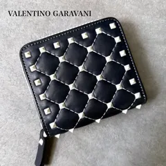 VALENTINO GARAVANI ヴァレンティノガラバーニ ラウンドジップ 二つ折り財布 ロックスタッズ レザー ネイビー ホワイト　a21のサムネイル