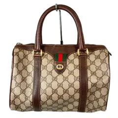 / GUCCI グッチ ヴィンテージGGスプリーム ボストンバッグ ベージュ ブラウン PVCコーティングキャンバス オールドグッチ シェリーライン  GGスプリーム柄 ミニボストン ユニセックス