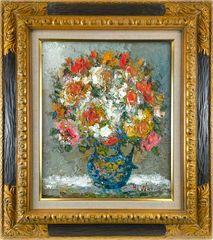 空飛ぶ画家、糸川裕志の静物画、牡丹の花です、油絵、真作、F4号