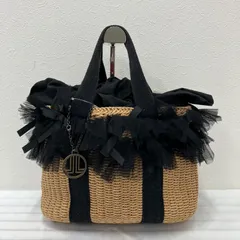 Y3354　LANVIN en bleu　ランバンオンブルー　かごバッグ　カゴバッグ　トートバッグ　ハンドバッグ　ブラック　黒　ベージュ　リボン　チュール　レディース　シンプル　きれいめのサムネイル