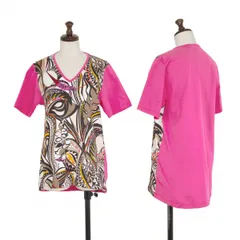 エミリオプッチEMILIO PUCCI フロントプッチ柄切替VネックTシャツ ピンク他Sのサムネイル