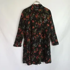 M1-03165 【Women】 ZARA WOMAN(ザラ ウーマン) チュニックブラウス (M) /ブラック 花柄 全体的に内側ほつれ有 K-夏のサムネイル