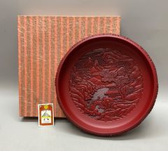 E-1 【希少】仙台堆朱 丸盆 大皿 箱付き 昭和レトロ ヴィンテージ 漆器 E-1 【希少】仙台堆朱 丸盆 大皿 箱付き 昭和レトロ ヴィンテージ 漆器