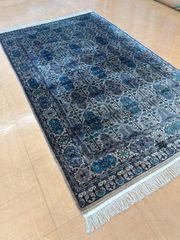 高級段通 絨毯 ラグ 310×245cm ブルー 華柄 牡丹 クリーニング後発送