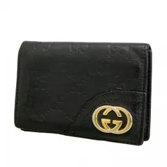 ★SALE【6de6019】グッチ 名刺入れ グッチシマ 233184 レザー ブラック シャンパンゴールド金具【中古】メンズ