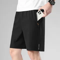 ハーフパンツ 接触冷感 ひんやり スポーツショーツ メンズ 反射ライン ファスナー付き ポケット アイスシルク 五分丈 速乾 通気性 薄手 ストレッチ ウエストゴム ランニング カジュアル 男性用 夏 運動着 スポーツ ジム 筋トレ#vhpqi