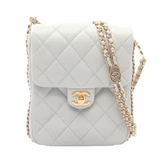 シャネル CHANEL ショルダーバッグ マトラッセ ブルーグレー ラムスキン（羊革） マトラッセ チェーンショルダー レディース Used A