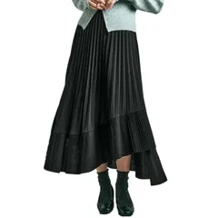 [SSKRYL] レディース アシンメトリー プリーツ スカート 着回し 自在 ロング 丈 モード 系 カジュアル (JP, アルファベット, Free Size, ブラック) [ブラック] [Free Size]