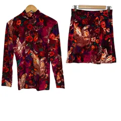 KENZO(ケンゾー) スカートセットアップ レディース美品  - パープル×レッド×マルチ 花柄/ウエストゴムのサムネイル