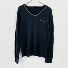 Calvin Klein Jeans　カルバンクラインジーンズ　オンワード樫山　コットンニットセーター　刺繍ロゴ　ブラック　Lサイズ　古着【値引き交渉OK！】のサムネイル