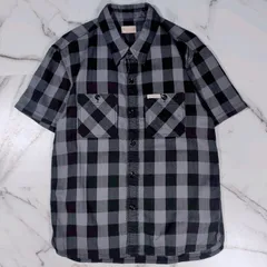 16SS The FLAT HEAD ブロックチェックワークシャツ ブラック×グレー 38(M) ヘリンボーン 半袖 2ポケットのサムネイル