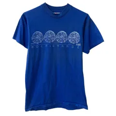 80s USA製 Hanes 半袖 プリントTシャツ M ブルー ヘインズ プルオーバー コットンポリ カットソー 夏物 a805-5756のサムネイル