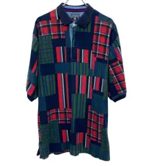 80s CHAPS RALPH LAUREN 半袖 ポロシャツ XL グリーン マルチカラー チャップス ラルフローレン ハーフボタン 80年代 チェック a805-5764