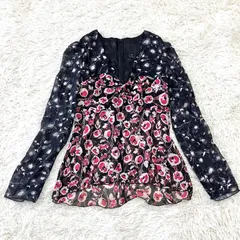 ANNA SUI USA製 シルク100％のシアーブラウス シフォン 花柄 総柄 ドッキング 長袖 ブラック系 2サイズのサムネイル