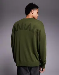 エイソス メンズ アウター ニット・セーター クルーネック ASOS DESIGN oversized knit crew neck sweater with Marais back embroideのサムネイル