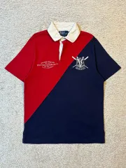 M ポロラルフローレン カラーブロック パッチワーク ラグビー 半袖 カラーTシャツ