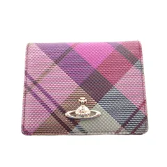ヴィヴィアンウエストウッド Vivienne Westwood 2つ折り カードケース 名刺入れ オーブ 金具 チェック柄 ロゴ 紫 パープル /FF  ■GY11のサムネイル