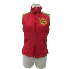ラルフローレンスポーツ RALPH LAUREN SPORT キルティングベスト 中綿ベスト S 赤 レッド スタンドカラー ジップアップ ワッペン ミドル丈 /YS10 ■GY61